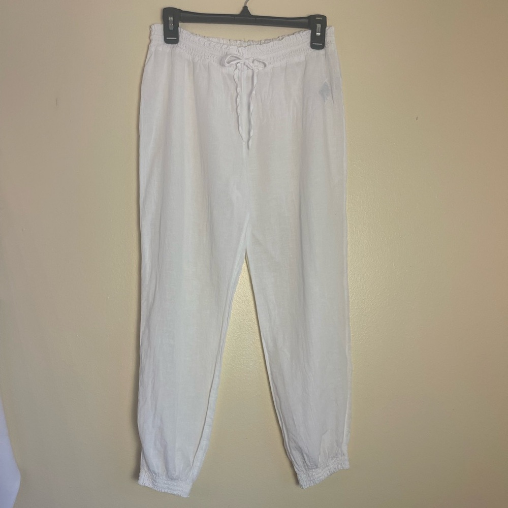 Gap White Linen Blend Pull On Pants XS Elastic Waist Lightweight Resort Coastal